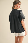 Cheyenne Embroidered Button Down Bubble Sleeve Top