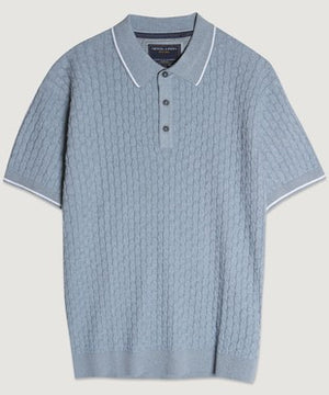 Asher Polo Cable Knit Sweater in Ash Blue