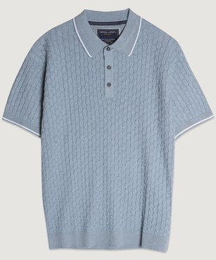 Asher Polo Cable Knit Sweater in Ash Blue