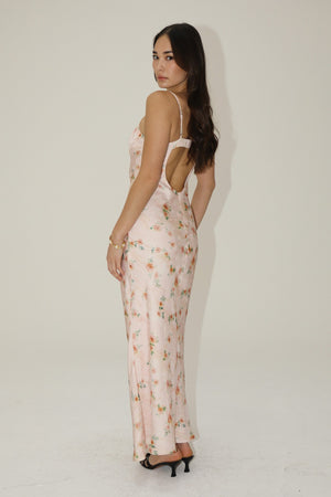 Satin Floral Maxi Dress With Front Tie Detail by Bailey Rose