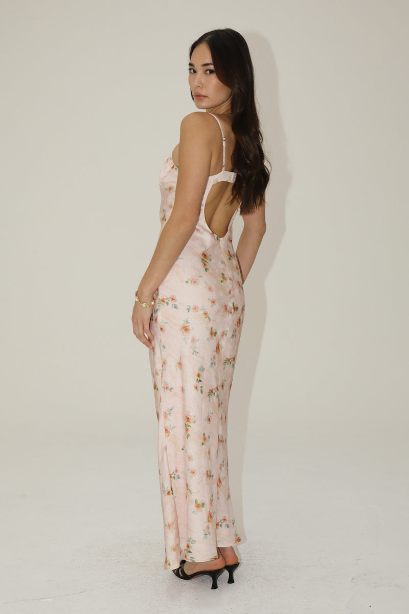 satin floral maxi dress Satin Floral Maxi Dress With Front Tie Detail by Bailey Rose – Polka Dots Boutique