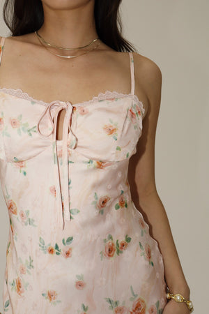 Satin Floral Maxi Dress With Front Tie Detail by Bailey Rose