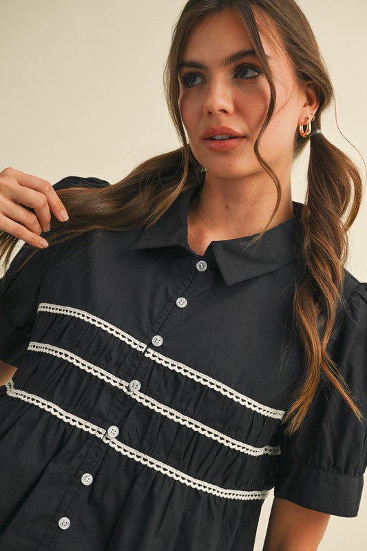 Marcie Button Down Lace Trim Top