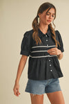 Marcie Button Down Lace Trim Top