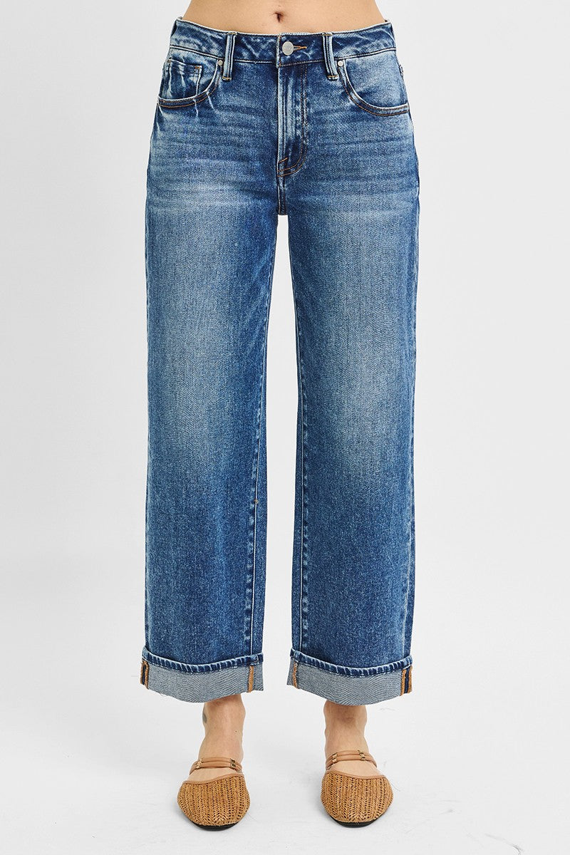 Kellen Mid-Rise Ankle Boyfriend Turn Up Jeans by Risen