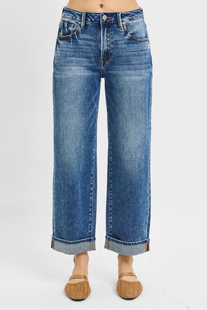 Dawn Kellen Mid-Rise Ankle Boyfriend Turn Up Jeans by Risen