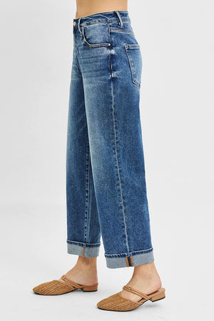 Dawn Kellen Mid-Rise Ankle Boyfriend Turn Up Jeans by Risen