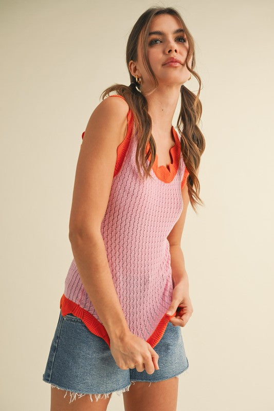 Mel Scalloped Pointelle Knit Sweater Tank