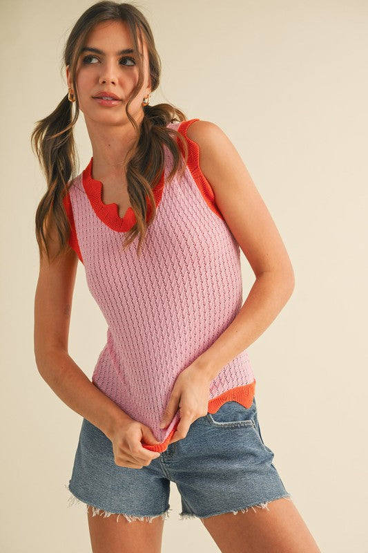 Mel Scalloped Pointelle Knit Sweater Tank
