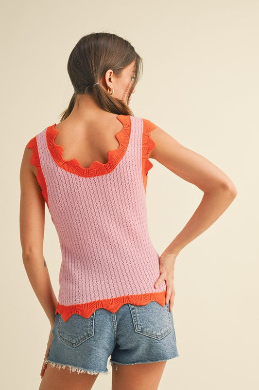 Mel Scalloped Pointelle Knit Sweater Tank