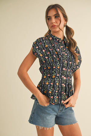 Mabel Black Floral Peplum Top