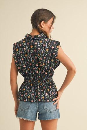 Mabel Black Floral Peplum Top
