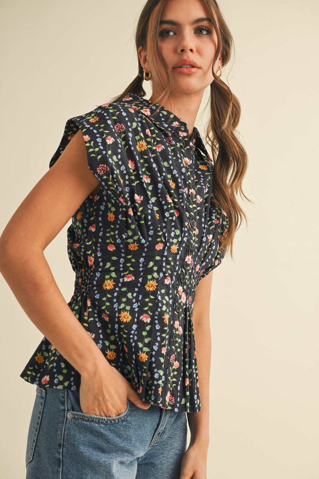 Mabel Black Floral Peplum Top