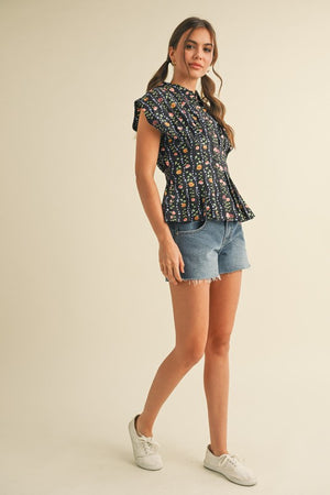 Mabel Black Floral Peplum Top