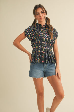 Mabel Black Floral Peplum Top