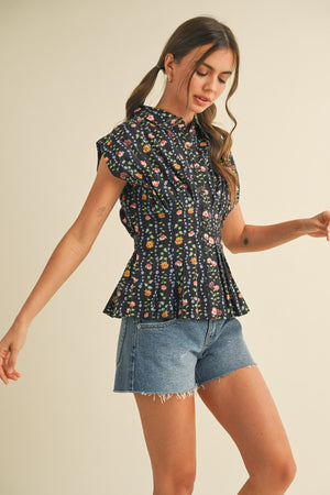 Mabel Black Floral Peplum Top
