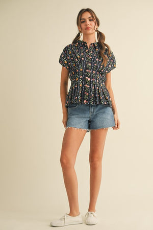 Mabel Black Floral Peplum Top