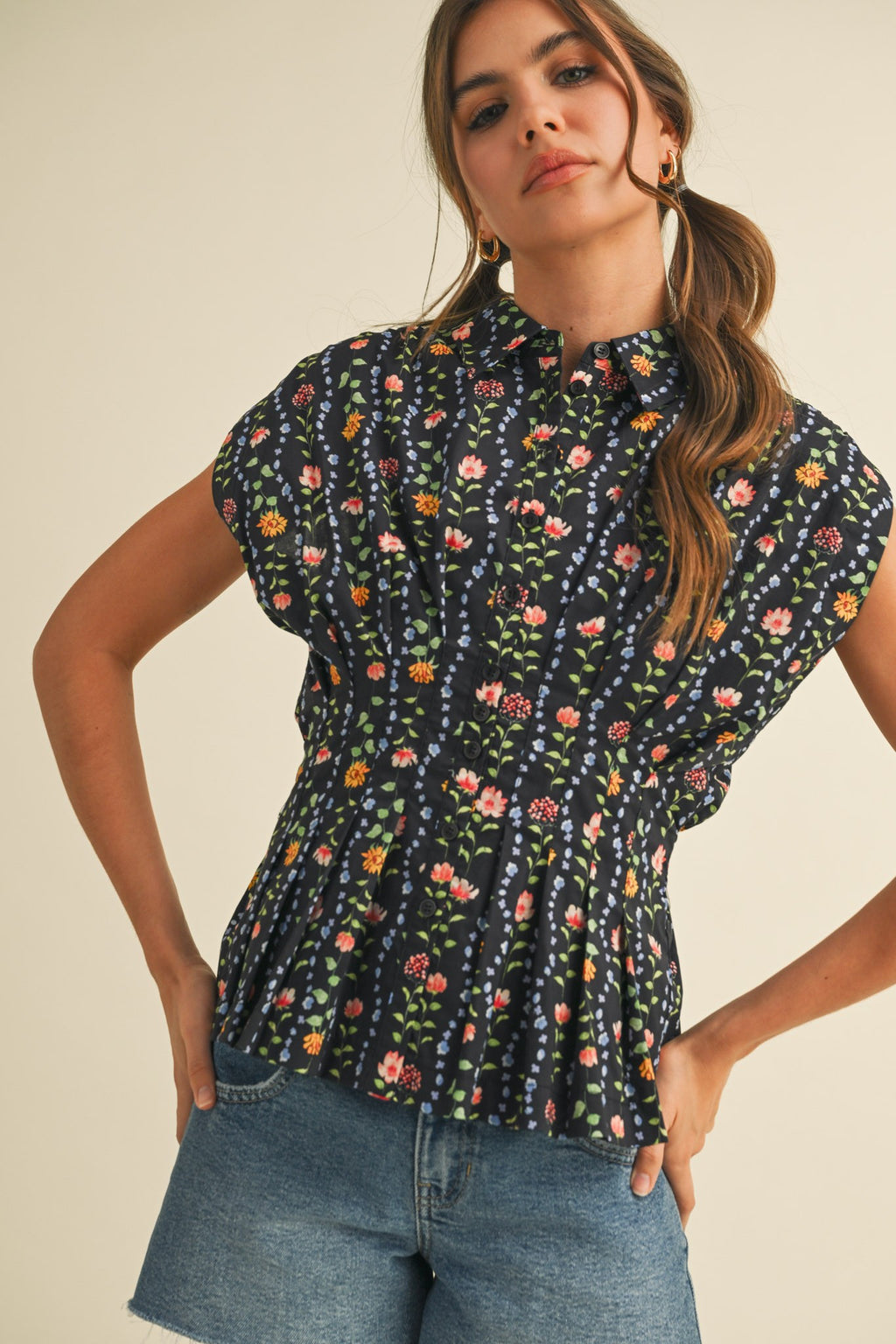 Mabel Black Floral Peplum Top