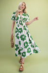 Meryl Green Floral V-Neck Midi Dress
