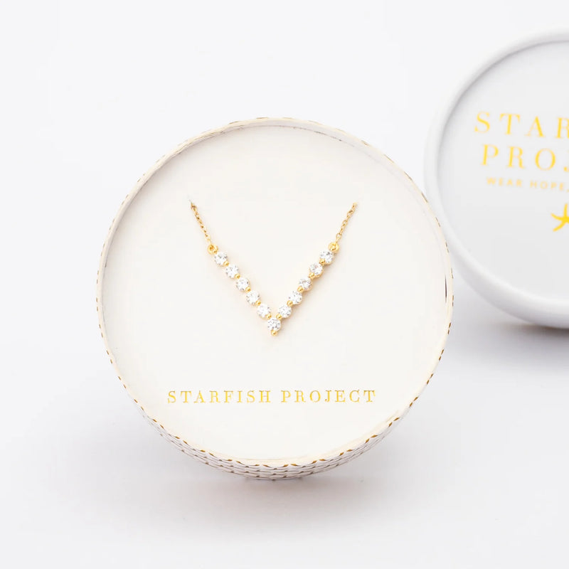 Brilliance V-Bar Chevron Zircon & Platinum Necklace in Gold by Starfish Project