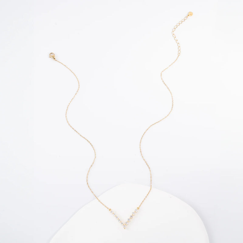 Brilliance V-Bar Chevron Zircon & Platinum Necklace in Gold by Starfish Project