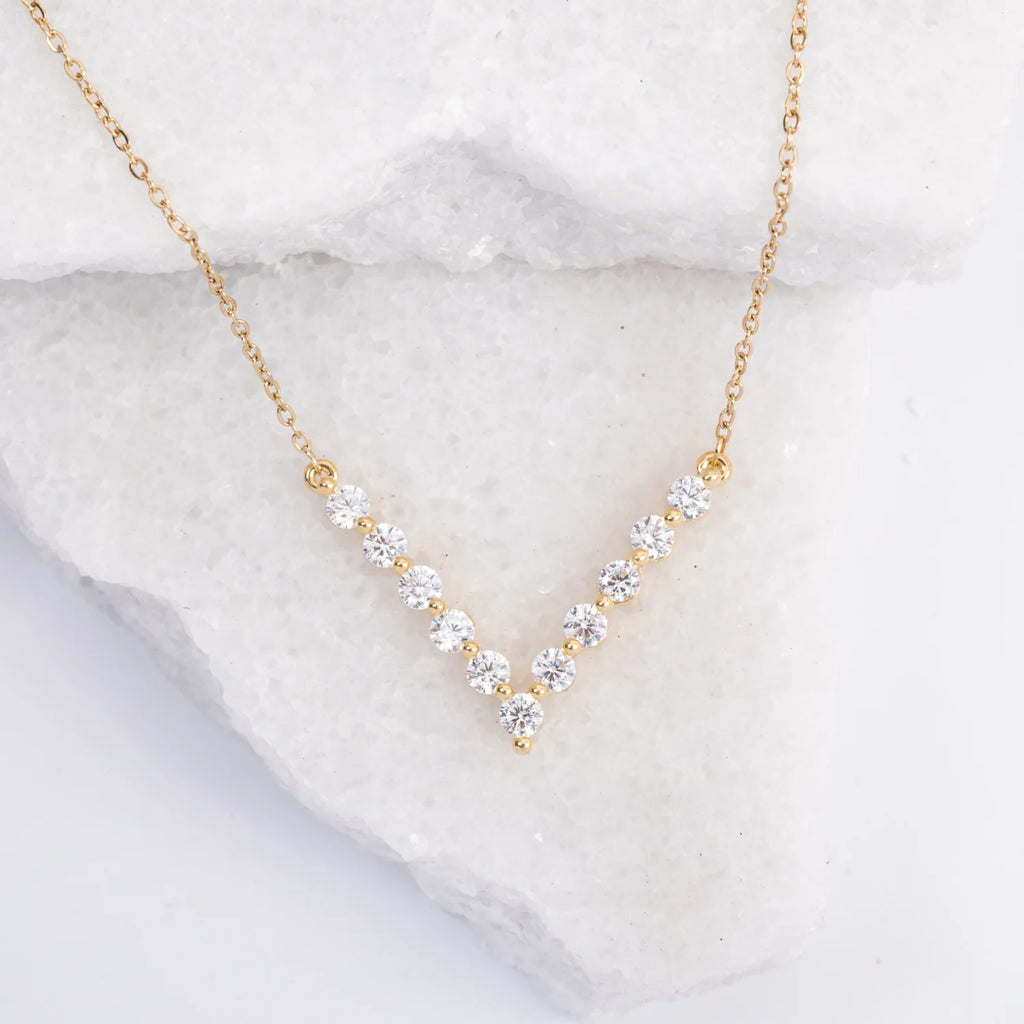 Brilliance V-Bar Chevron Zircon & Platinum Necklace in Gold by Starfish Project