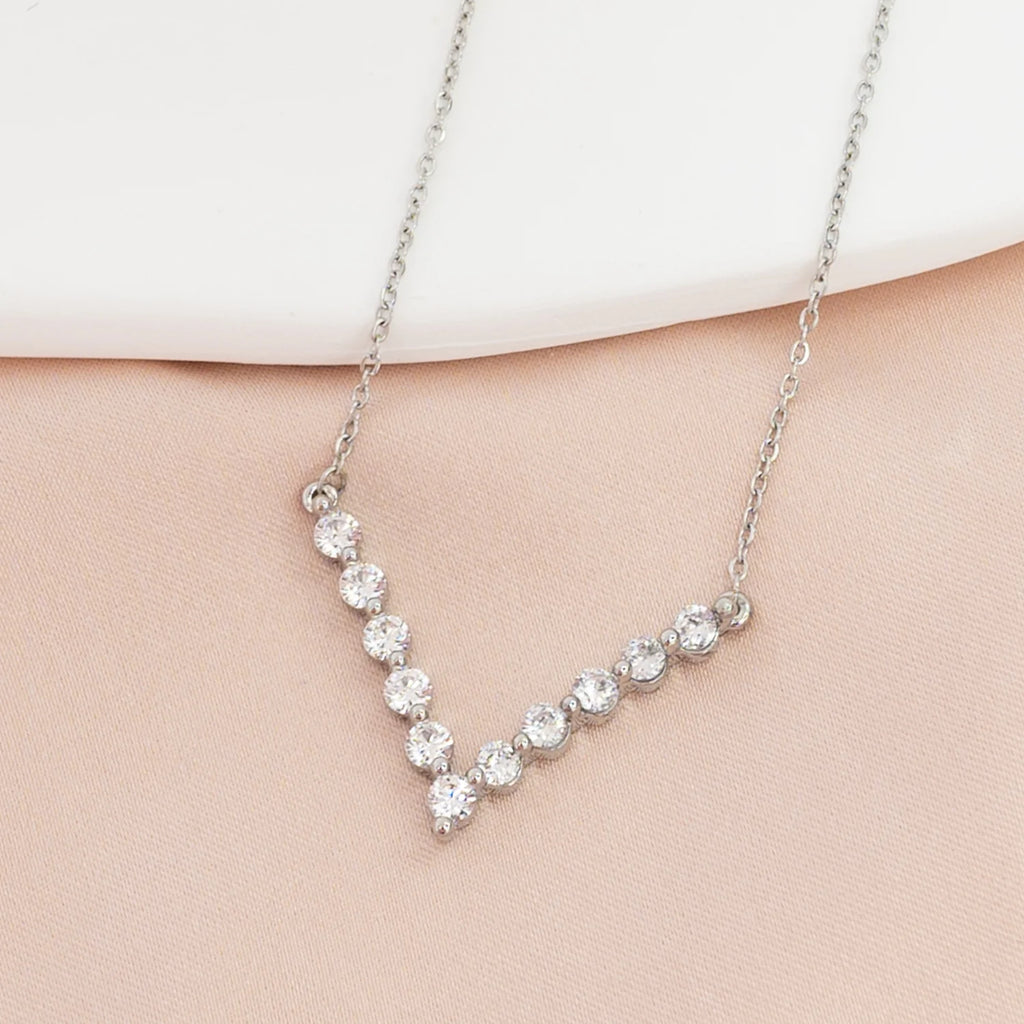 Brilliance V-Bar Chevron Zircon & Platinum Necklace in Gold by Starfish Project