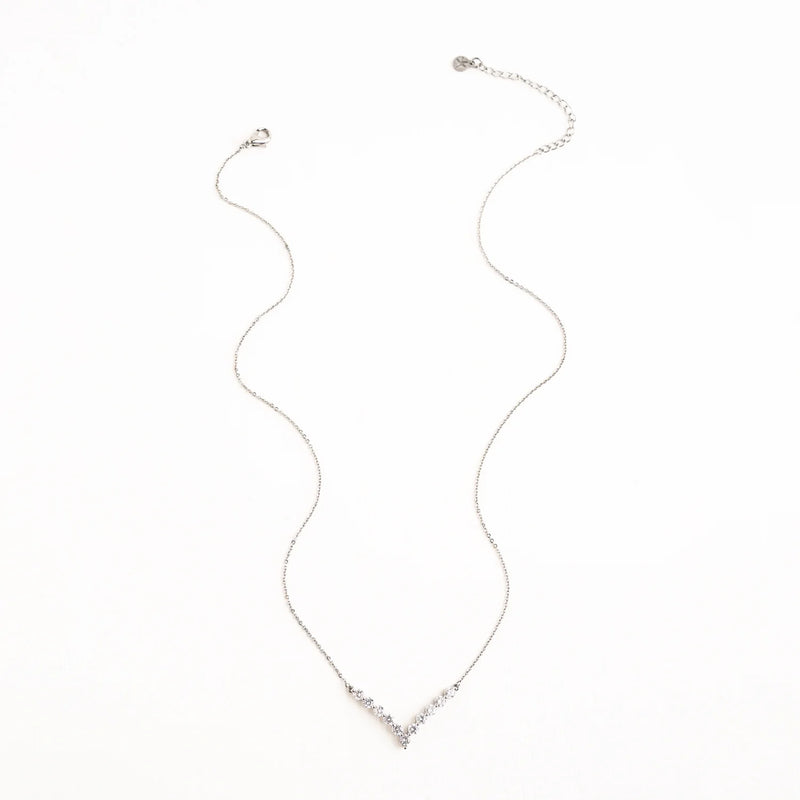 Brilliance V-Bar Chevron Zircon & Platinum Necklace in Silver by Starfish Project