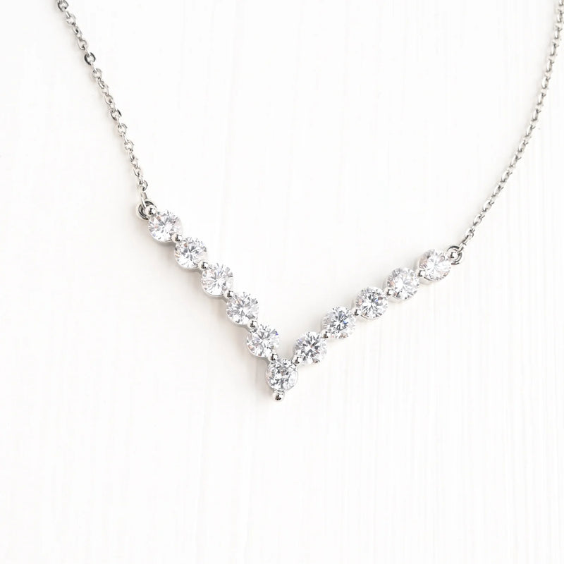 Brilliance V-Bar Chevron Zircon & Platinum Necklace in Silver by Starfish Project