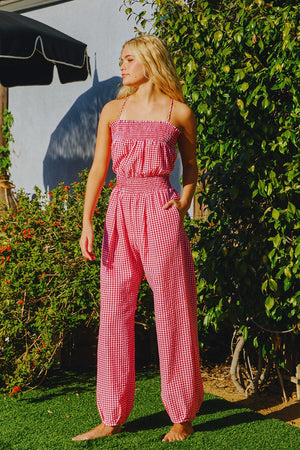 Shana Gingham Seersucker Jumpsuit by Bucketlist