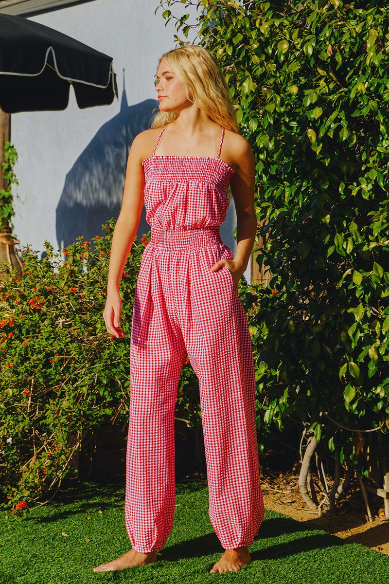 Shana Gingham Seersucker Jumpsuit by Bucketlist