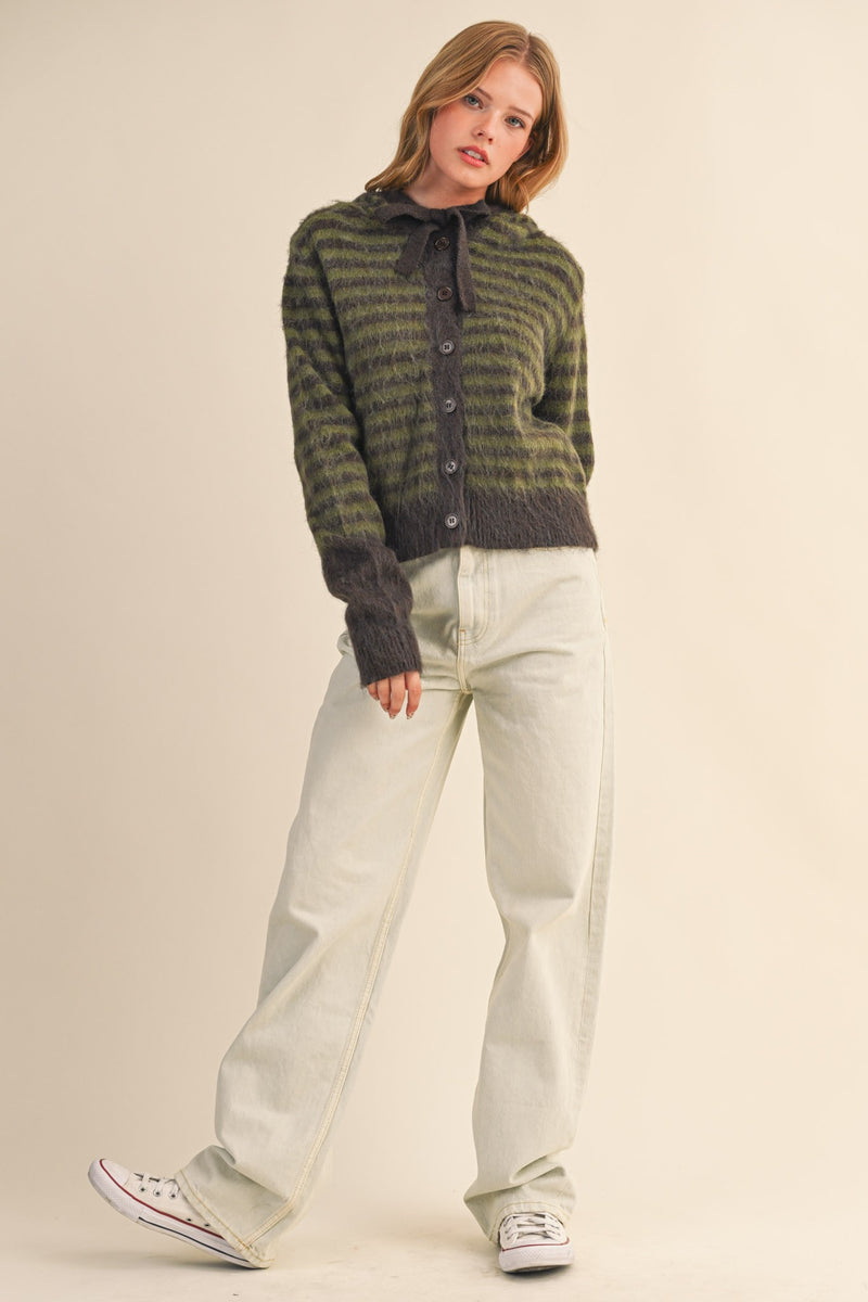 Brenda Striped Hoodie Sweater Cardigan