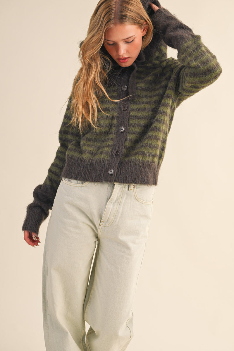 Brenda Striped Hoodie Sweater Cardigan