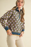 Peacock Floral Mock Neck Half Zip Pullover Sweater by &Merci
