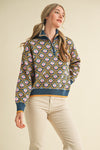 Peacock Floral Mock Neck Half Zip Pullover Sweater by &Merci