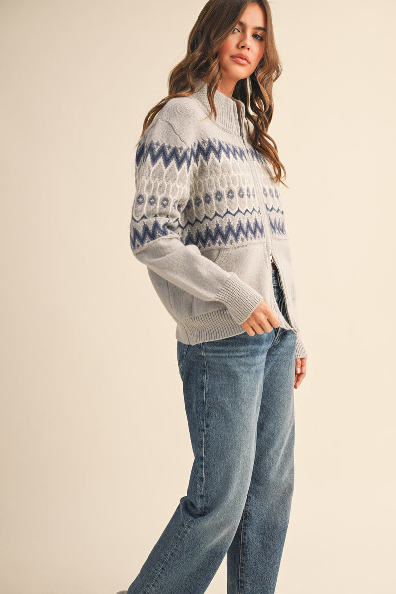 Fair Isle Zip Up Sweater Cardigan