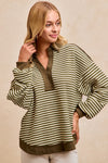 Jaren Slub Knit and Stripes Collared Top