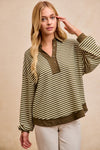 Jaren Slub Knit and Stripes Collared Top