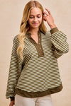 Jaren Slub Knit and Stripes Collared Top