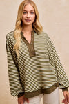 Jaren Slub Knit and Stripes Collared Top