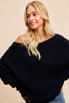Camila Waffle Knit Off Shoulder Top in Black