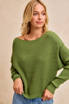 Camila Waffle Knit Off Shoulder Top in Olive