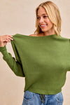 Camila Waffle Knit Off Shoulder Top in Olive