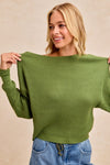Camila Waffle Knit Off Shoulder Top in Olive