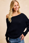 Camila Waffle Knit Off Shoulder Top in Black