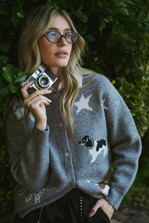 Dog Design Knit Sweater Cardigan