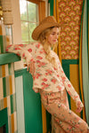 Susie Floral Print Washed Waffle Thermal Top With Thumb Holes