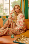Susie Floral Print Washed Waffle Thermal Top With Thumb Holes