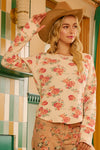 Susie Floral Print Washed Waffle Thermal Top With Thumb Holes