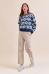 Fuzzy Texture Floral Sweater in Blue